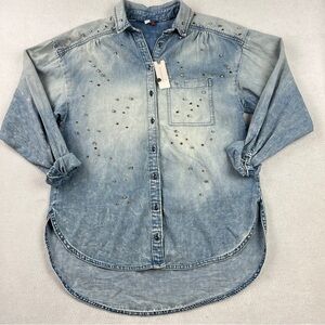 Pilcro The Letterpress Bo Boyfriend Buttondown Shirt Chambray Size XS $160